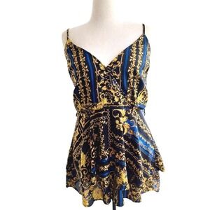 Toxik3 Romper Size XL Black Blue Gold Baroque Print - Nightlife
